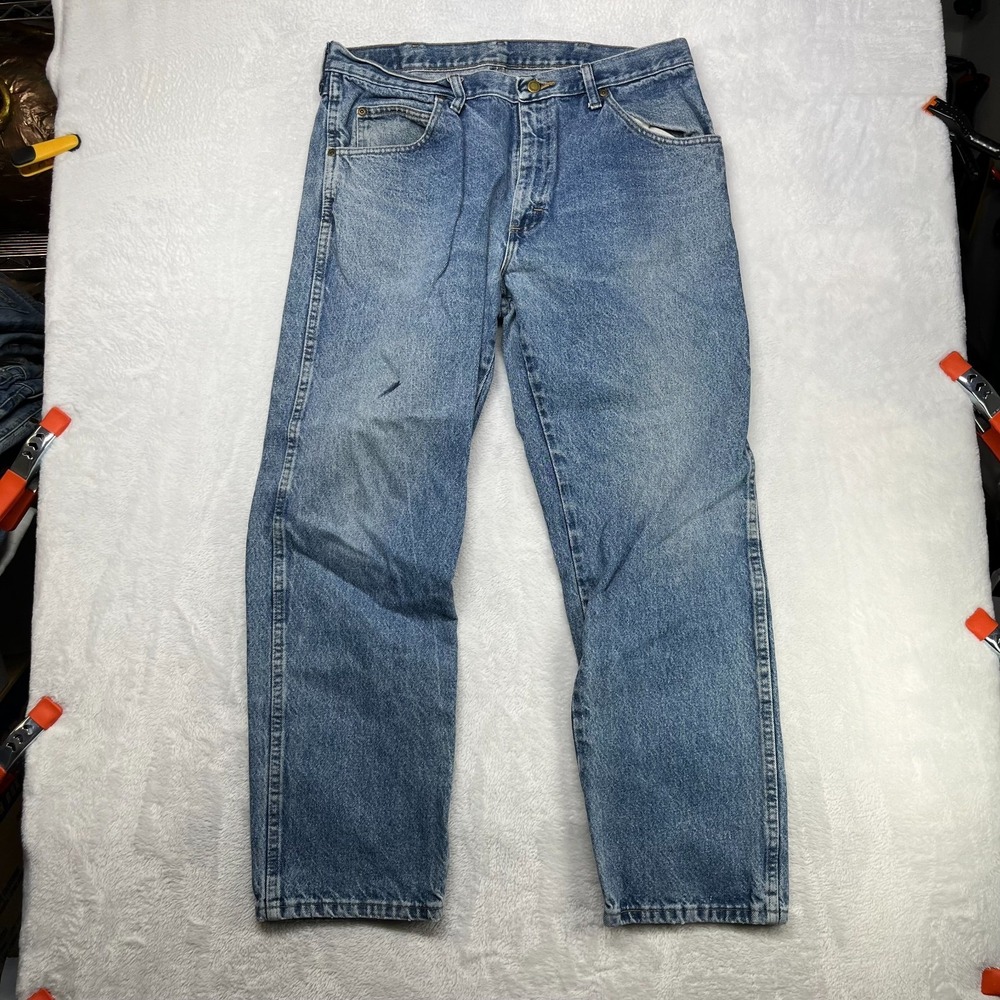 Wrangler Straight Jeans Men's Blue Denim Regular Fit Classic Zip Fly - 35X29